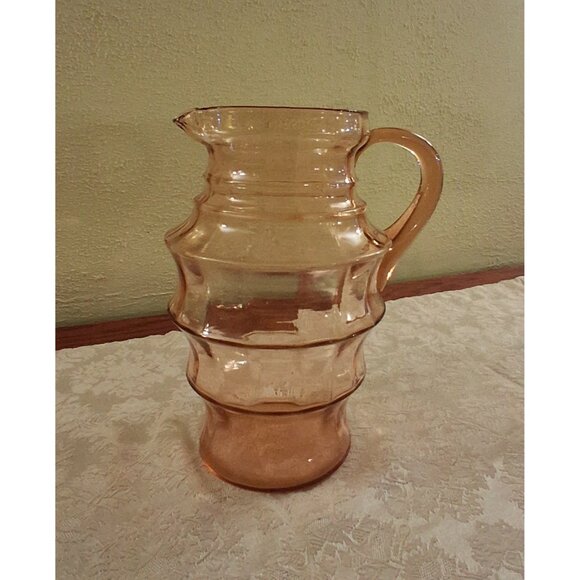 Antique Pink Pitcher Horizonal Ribbed Depression Glass Large Ice Tea / Beverage - Picture 1 of 6